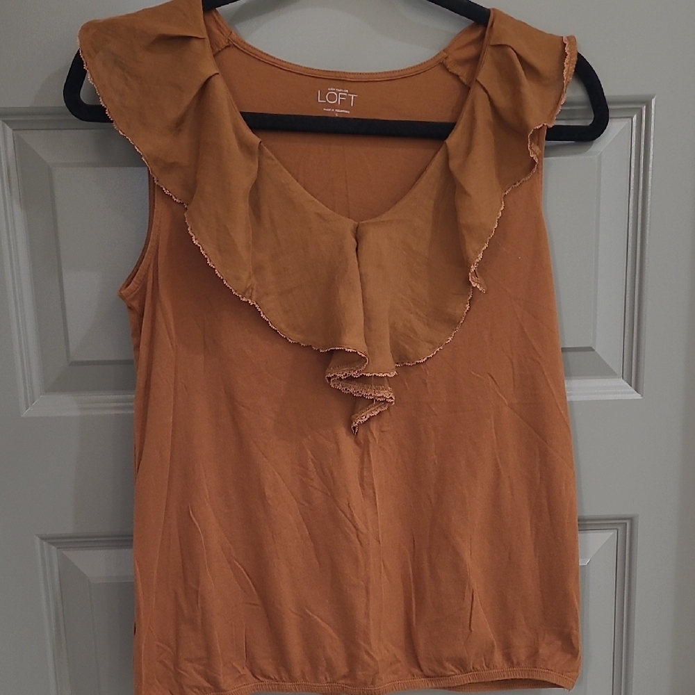 LOFT Women's Brown Ruffle Blouse